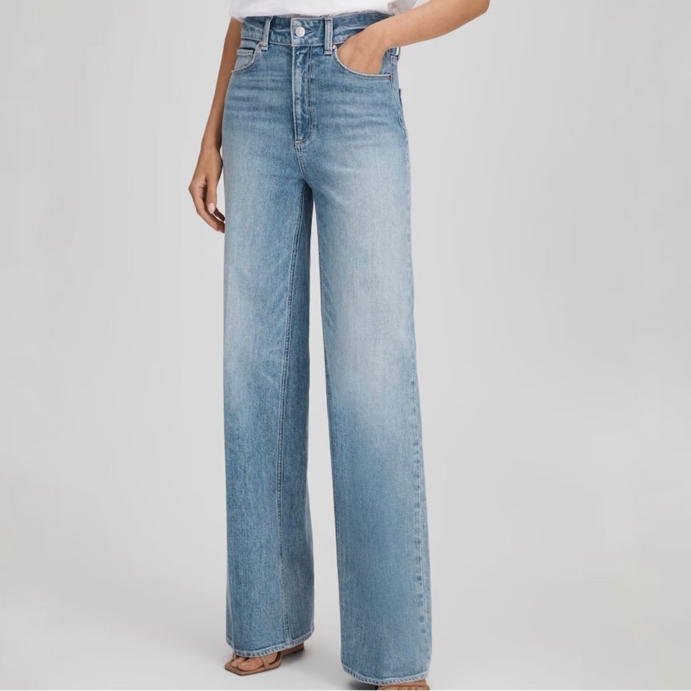 NEW PAIGE Sasha high waisted wide leg blue jeans - Picture 2 of 6